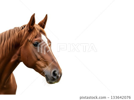 Chestnut Horse Portrait on White Background 133642076