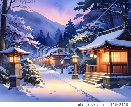 白雪皚皚的銀色世界與神社 白雪皚皚的銀色世界與神社 133642108