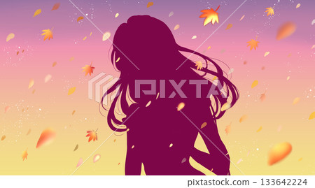 Woman going out, autumn, autumn leaves, silhouette, dusk Woman going out, autumn, autumn leaves, silhouette, dusk 133642224