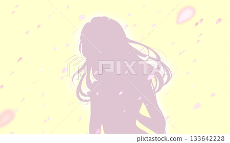 Woman going out Spring Cherry blossom blizzard Silhouette Woman going out Spring Cherry blossom blizzard Silhouette 133642228