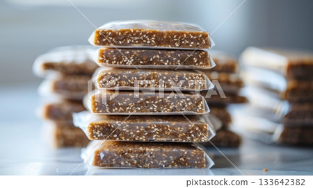 A stack of individually wrapped buckwheat energy bars perfect for onthego snacking and keeping hunger at bay A stack of individually wrapped buckwheat energy bars perfect for onthego snacking and keeping hunger at bay 133642382