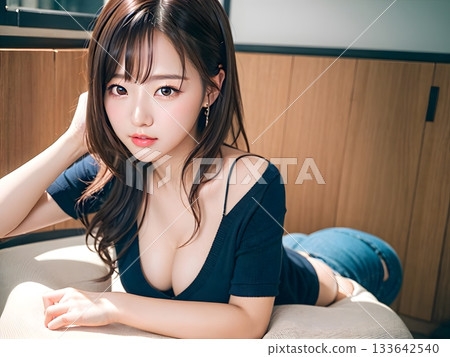 A woman sitting on a sofa and reading 133642540