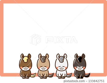 Frame with a horse quartet greeting in seiza Frame with a horse quartet greeting in seiza 133642751