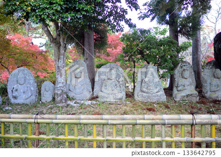 Stone Buddha statues at Osawa Pond, Kyoto 133642795