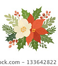 Poinsettia with hollies and berries  133642822