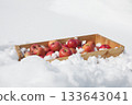 Fresh-tasting apples chilled in a natural snow room 133643041