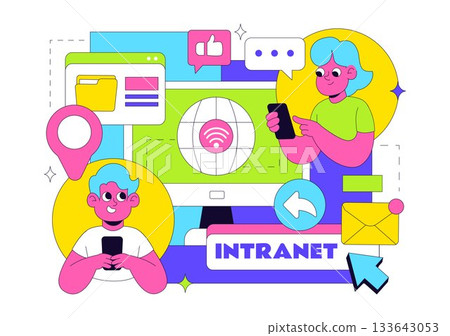 Intranet Internet Network Connection Technology Vector Illustration to Share Confidential Company Information and Website in a Flat Cartoon Background 133643053