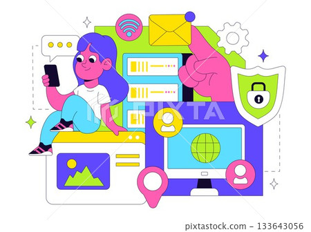 Intranet Internet Network Connection Technology Vector Illustration to Share Confidential Company Information and Website in a Flat Cartoon Background 133643056