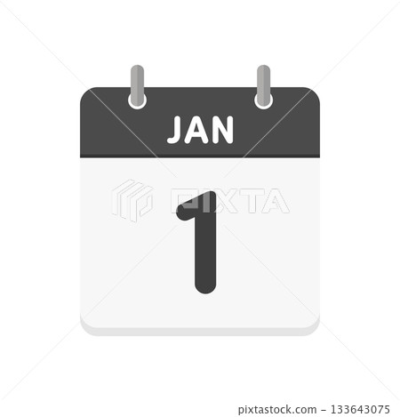 January 1st JAN1 daily calendar icon - Black and white English calendar with 1/1 date 133643075