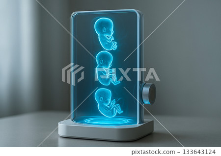 AI generated visualization of a futuristic fetal growth simulator showing trimester organ formation with a calm scientific mood and soft clean lighting 133643124