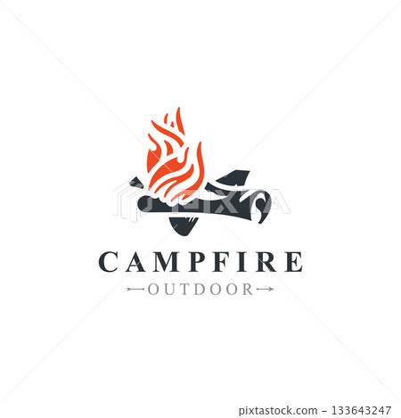 Campfire logo Vintage adventure Wildlife design camping wood fire illustration template 133643247