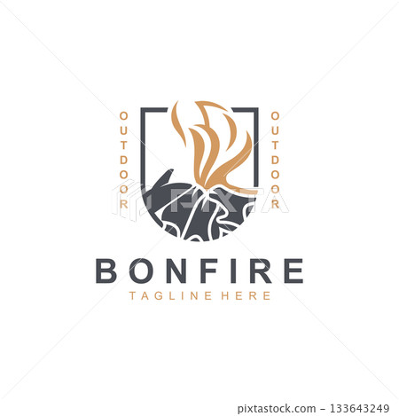 Bonfire Logo Design wood and fire camping adventure vintage illustration 133643249