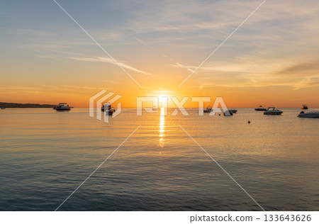 Sunrise over the sea. Panoramic seascape. 133643626