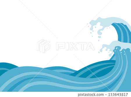 浮世繪風格波浪飛濺背景框 133643817
