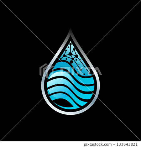 Water drop wave pattern with dot tech developer nature energy business liquid logo design graphic concept creative premium vector stock image top sell 133643821