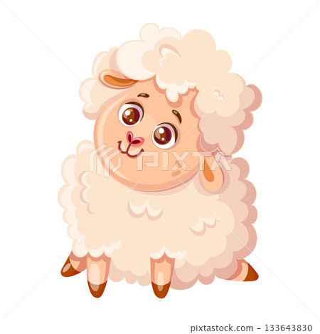 Cute vector cartoon sheep character for kids, perfect for nursery designs, stickers, educational materials and also suitable as a friendly illustration for natural, organic farm related food products. 133643830