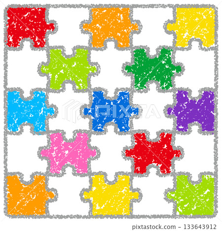 Hand-drawn crayon background puzzle pattern 133643912