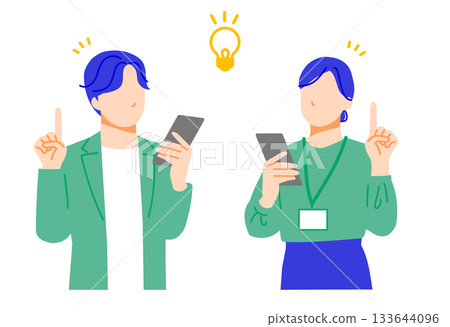 插圖描繪了男女商務人士手持智慧型手機,正在探討解決方案的情景。扁平化設計。 插圖描繪了男女商務人士手持智慧型手機,正在探討解決方案的情景。扁平化設計。 133644096