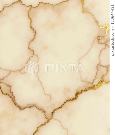 Seamless, sophisticated beige onyx texture with vibrant, realistic metallic gold veins, creating a luxurious and high-end modern pattern. 133644451