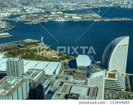 Dynamic aerial view of Yokohama Minato Mirai district and port 2025.11 Yokohama, Japan Dynamic aerial view of Yokohama Minato Mirai district and port 2025.11 Yokohama, Japan 133644665