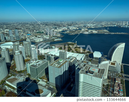 Dynamic aerial view of Yokohama Minato Mirai district and port 2025.11 Yokohama, Japan Dynamic aerial view of Yokohama Minato Mirai district and port 2025.11 Yokohama, Japan 133644666