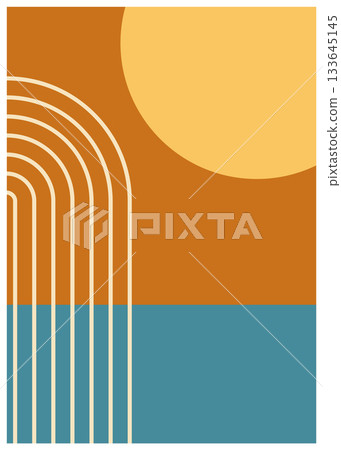 Summer poster of setting sun over the ocean 133645145