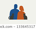 A minimalist, flat design illustration of man and woman with their cats. Modern family, relationship, and pet ownership concept using geometric, bold-color silhouettes. A minimalist, flat design illustration of man and woman with their cats. Modern family, relationship, and pet ownership concept using geometric, bold-color silhouettes. 133645317