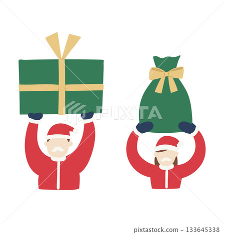 Christmas illustration of Santa Claus and Santa Claus holding a big present Christmas illustration of Santa Claus and Santa Claus holding a big present 133645338