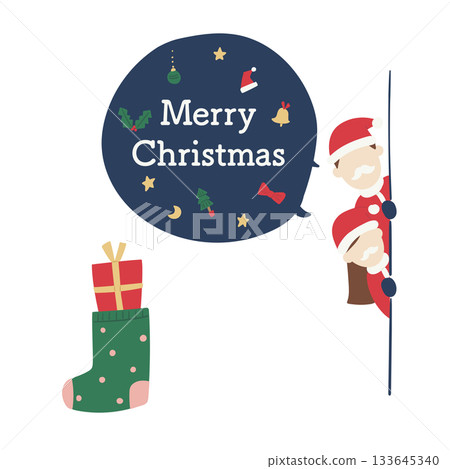 聖誕插圖，有聖誕老人和從窗戶探出頭來的聖誕老人（有對話框） 133645340