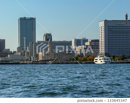 Dynamic aerial view of Yokohama Minato Mirai district and harbor, November 2025, Yokohama, Japan 133645347