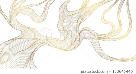 Luxury gold line tree pattern, organic textures, abstract background with modern botanical charm. Premium vector illustration for wallpapers, wedding invitations, spa branding 133645440