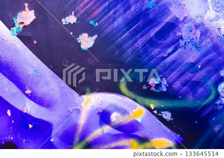 Vibrant Graffiti Texture with Neon Purple and Yellow Accents for Urban 90s Aesthetic 133645514