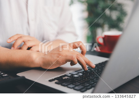 Business woman analyze calculate company financial, tax results office accounting statistics analytical research. calculating business balance prepare tax reduction. Tax deduction planning concept. 133645827