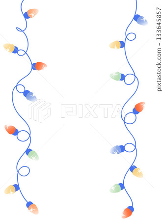 Christmas garland vertical strings with colorful lights on white background. Celebration vector template with empty space for text. Trendy stock illustration Christmas garland vertical strings with colorful lights on white background. Celebration vector template with empty space for text. Trendy stock illustration 133645857
