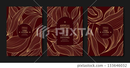 Premium burgundy and gold invitation design, elegant floral accents, cherry blossoms, line elements, Asian style. Luxury template weddings, galas, birthdays, corporate events Premium burgundy and gold invitation design, elegant floral accents, cherry blossoms, line elements, Asian style. Luxury template weddings, galas, birthdays, corporate events 133646032