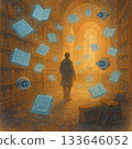 Mystic Book Library and Floating Book Collection | Artificial Wisdom Science and Technology Fantasy Scenery | Magical Reading Space 133646052