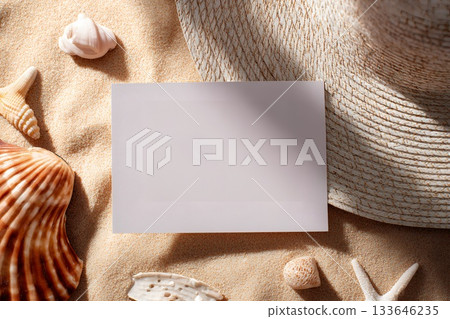 Shells and message card on the beach 133646235