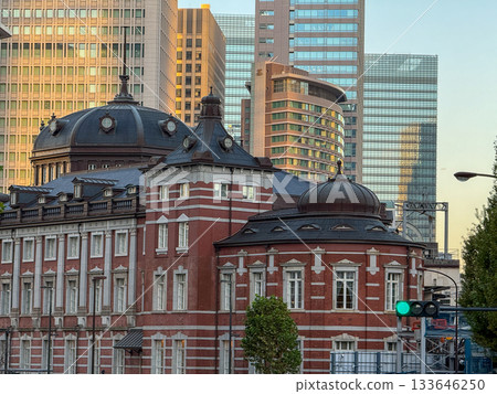 Tokyo Station Marunouchi Building and buildings in the background shining in the twilight. November 2025, Chiyoda Ward, Japan 133646250