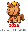 Adorable Cartoon Horse with Golden Ingot and Lucky Charm for 2026 133646403