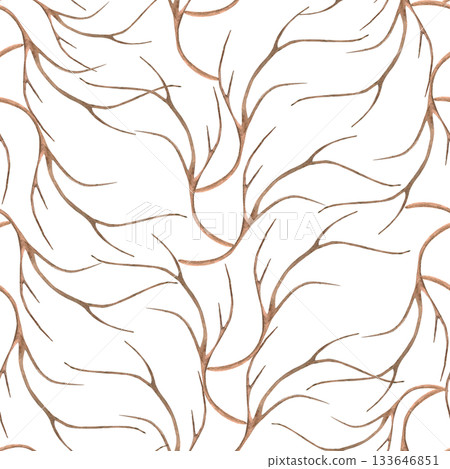 A seamless pattern with bare tree branches. Watercolor illustration for interior design, printing on clothing and fabric, decorating cafes and restaurants, and packaging design. A seamless pattern with bare tree branches. Watercolor illustration for interior design, printing on clothing and fabric, decorating cafes and restaurants, and packaging design. 133646851