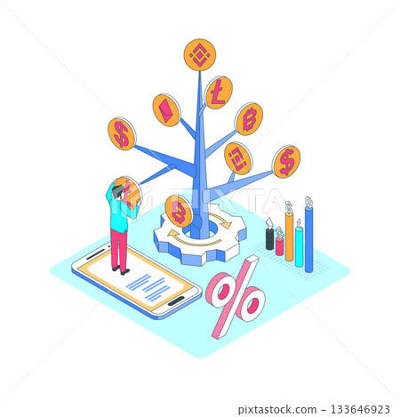 Cartoon Color Money Investment Tree with Golden Coins Finance Concept 3d Isometric View Line Elements. Vector illustration Cartoon Color Money Investment Tree with Golden Coins Finance Concept 3d Isometric View Line Elements. Vector illustration 133646923