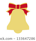 Vector illustration of a golden bell with a red ribbon 133647286