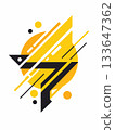 Abstract geometric design with yellow and black shapes circles and lines on white background in modern minimal style 133647362