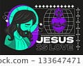 Sacred heart elements and Jesus expressions pack hand drawn flat style 133647471