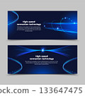 Collection of glowing blue digital line elements on dark background illustration 133647475
