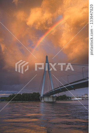 Tokiyoshi Bridge Rainbow and Sunset 133647820