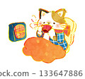 A heartwarming winter illustration: A cat warming up with a hot drink 133647886