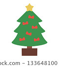 Vector illustration of a Christmas tree with red ribbon ornaments 133648100