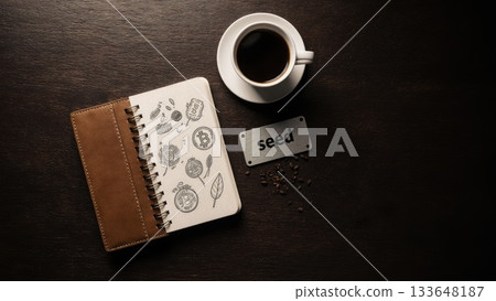 Crypto Security Flat Lay with Hardware Wallet and Seed Plate 133648187