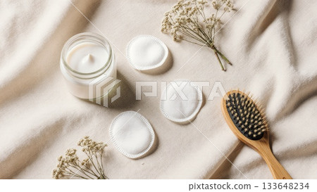 Sustainable Clean Beauty Flat Lay on Linen Sustainable Clean Beauty Flat Lay on Linen 133648234